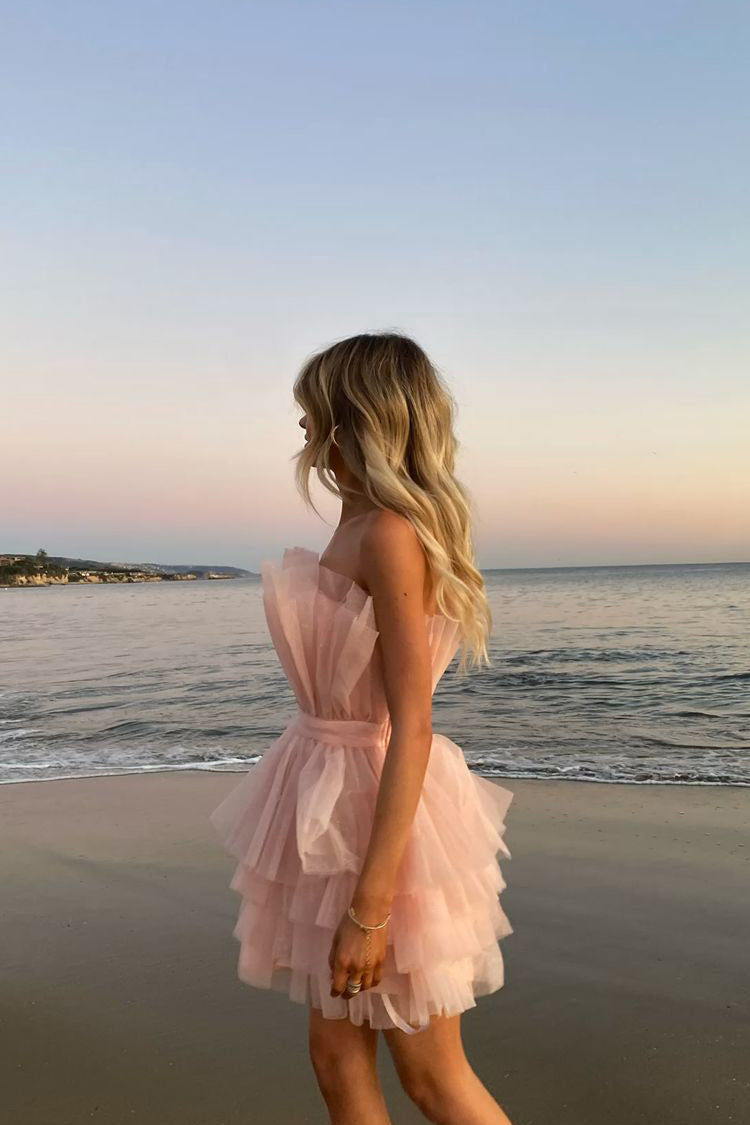 pretty pink strapless homecoming dress with layers a line party dress