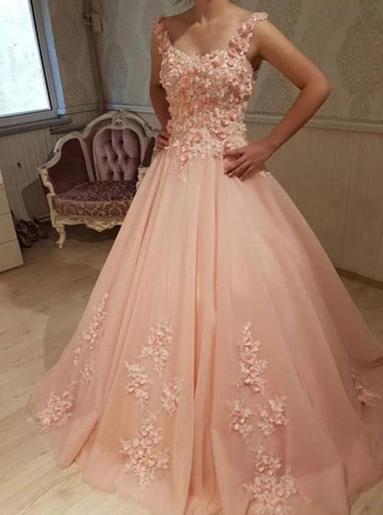 Straps Tulle Long Quinceanera Prom Dresses With Appliques MP178
