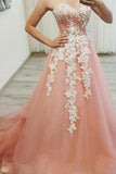 Sparkly Sweetheart Neck Tulle Long Prom Dresses With Appliques MP173