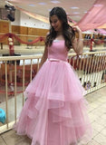 Charming Pink Tulle Long Prom Dresses, Strapless Sweet 16 Dress MP183