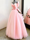 Princess Sweetheart Long Prom Dress, Pink Sweet 16 Dress With Handmade Flowers MP184