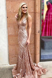 Rose Gold Mermaid Sequins Long Prom Dress, Glitter Long Evening Dress MP166