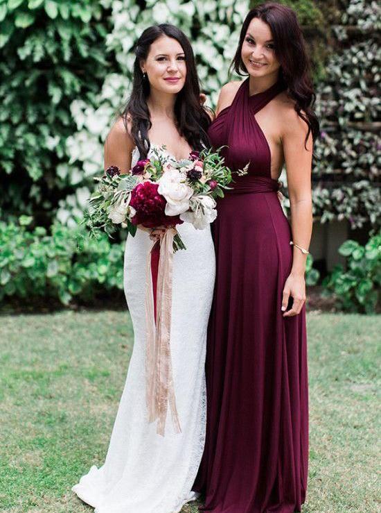 Halter sleeveless chiffon long bridesmaid dress grape wedding party dress gb358