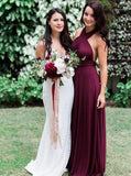 Halter sleeveless chiffon long bridesmaid dress grape wedding party dress gb358