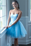 strapless light blue short homecoming dress a line tulle party dress