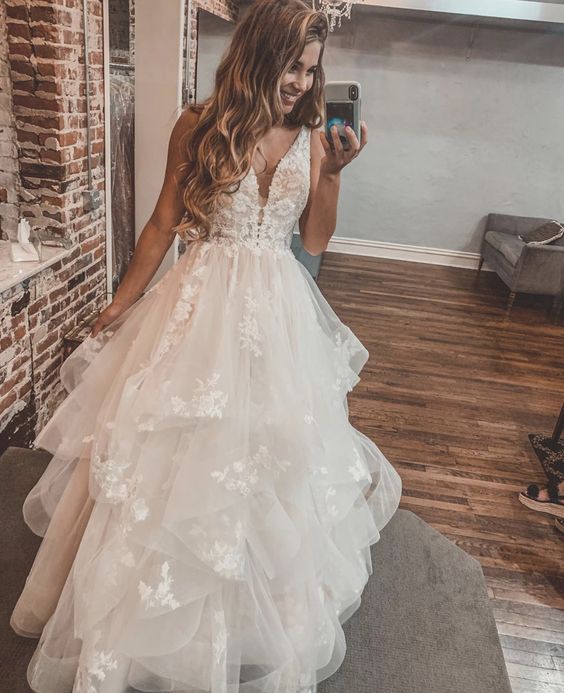 elegant v neck tulle prom dresses princess long wedding dresses