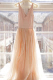V Neck Tulle Beach Wedding Dresses, A Line V Neck Formal Dresses PW405