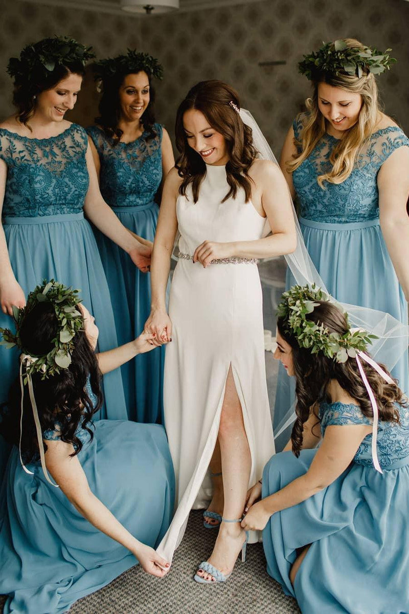 Lace crop top chiffon bridesmaids dresses boho maid of honor gowns gb388