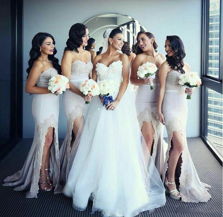 Mermaid bridesmaid dresses sweetheart lace bridesmaid dress with split gb393