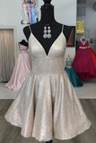 spaghetti v neck short prom homecoming dress sparkle cocktail dress