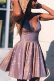 spaghetti v neck short prom homecoming dress sparkle cocktail dress