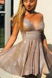 spaghetti v neck short prom homecoming dress sparkle cocktail dress