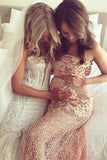 Strapless trumpet/mermaid floor length lace bridesmaid dresses gb378