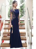 Long Sleeves Navy Blue Mermaid Prom Dresses Long Formal Dresses MG102