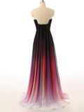 Strapless Notched Ombre Long Prom Dresses Backless Formal Gown With Pleats MP34