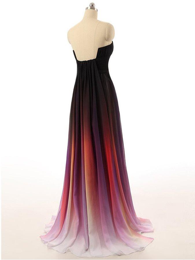Strapless Notched Ombre Long Prom Dresses Backless Formal Gown With Pleats MP34