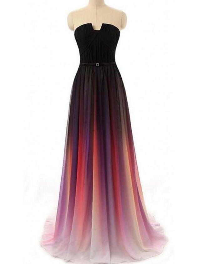 Strapless Notched Ombre Long Prom Dresses Backless Formal Gown With Pleats MP34