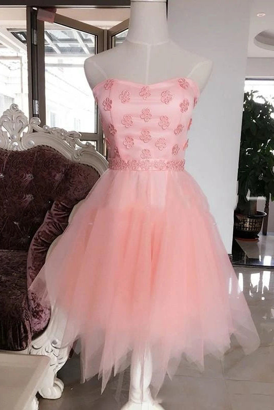 strapless sweet 16 dress with floral appliques homecoming dress