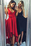 straps v neck asymmetry high low prom dresses