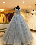 Straps Sweetheart Long Prom Dress, Ball Gown Appliques Quinceanera Dress MG241
