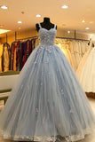 Straps Sweetheart Long Prom Dress, Ball Gown Appliques Quinceanera Dress MG241