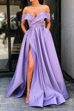Off Shoulder Lilac Long Prom Dress with Split, Long Formal Evening Dresses MP127