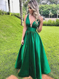 A-line V Neck Green Prom Dresses, Simple Long Formal Dresses MP130