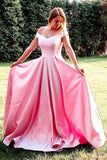 A-Line Off Shoulder Pink Long Prom Dress, Simple Long Graduation Gown MG186