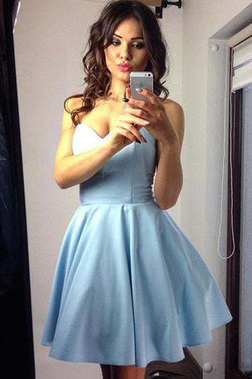 chic blue homecoming dress sweetheart short prom dress