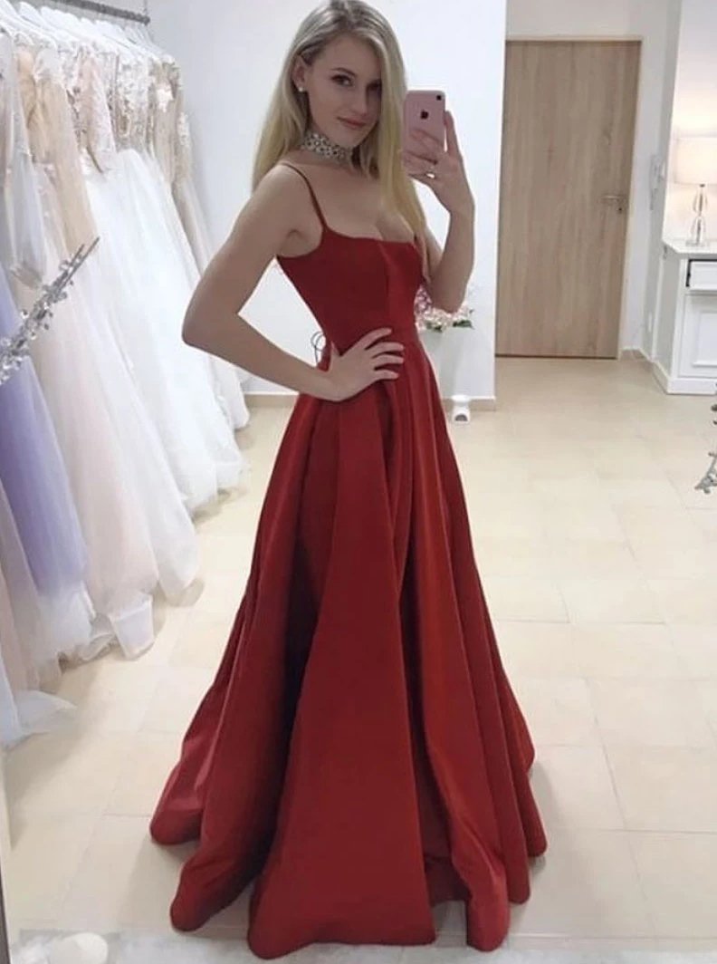 A-line burgundy long prom dresses, satin evening dress with split mg20