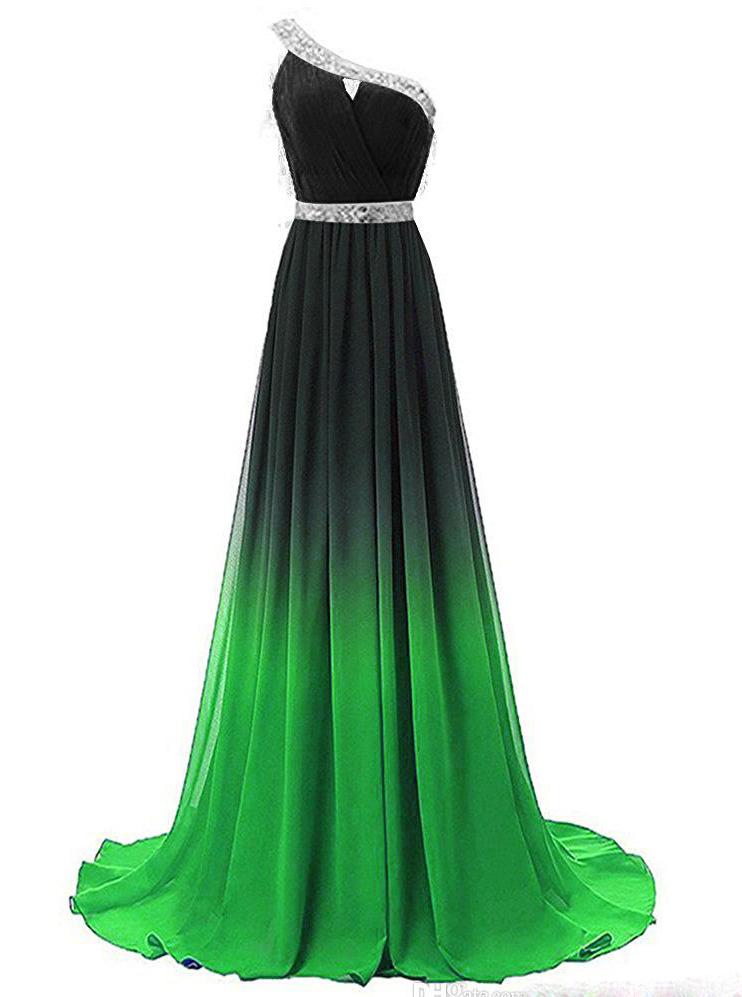 One Shoulder Chiffon Ombre Prom Dresses Beaded Gradient Formal Party Gowns MP120