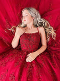 Spaghetti-straps Tulle Black Long Prom Dresses With Appliques MP138