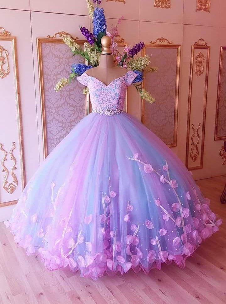 Princess Quinceanera Dress Puffy Tulle Lace Ball Gown Prom Dresses With Appliques MP123