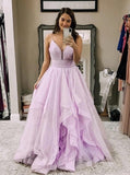 Tulle sparkly long prom dress, spaghetti long party dress mg177