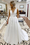 simple sleeveless wedding dress a line v neck wedding dress with pockets