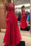 spaghetti strap lace bodice chiffon red long prom gown