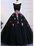 Tulle Appliqued Black Long Prom Dress, Ball Gown Formal Dress MP142