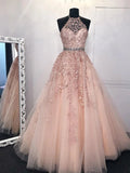 High neck lace appliques prom dresses, long evening graduation dresses mg188