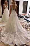 A-line Deep V-neck Sparkle Wedding Dress With Appliques PW57