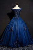 Royal Blue Long Prom Dresses With Lace Appliques, Elegant Off-Shoulder Formal Dress MP62