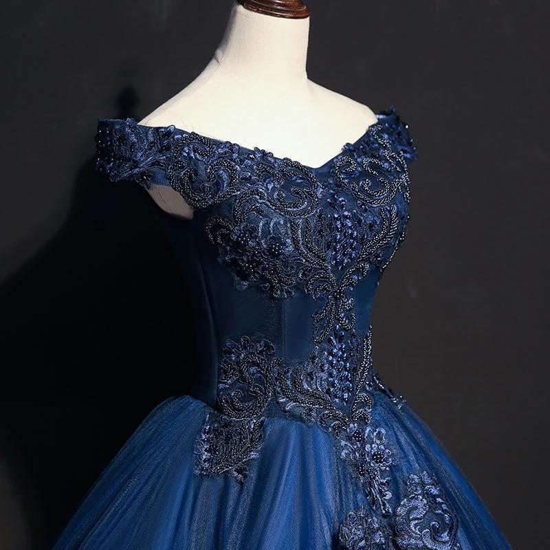 Royal Blue Long Prom Dresses With Lace Appliques, Elegant Off-Shoulder Formal Dress MP62