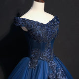 Royal Blue Long Prom Dresses With Lace Appliques, Elegant Off-Shoulder Formal Dress MP62