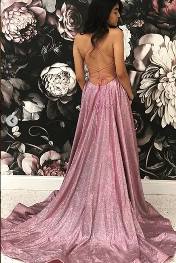 Spaghetti Straps Scoop Neck Long Prom Dresses, Backless Sleeveless Evening Gown MP58