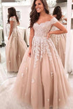 Off Shoulder Tulle Formal Prom Dresses, Lace Appliques Wedding Dresses MG174