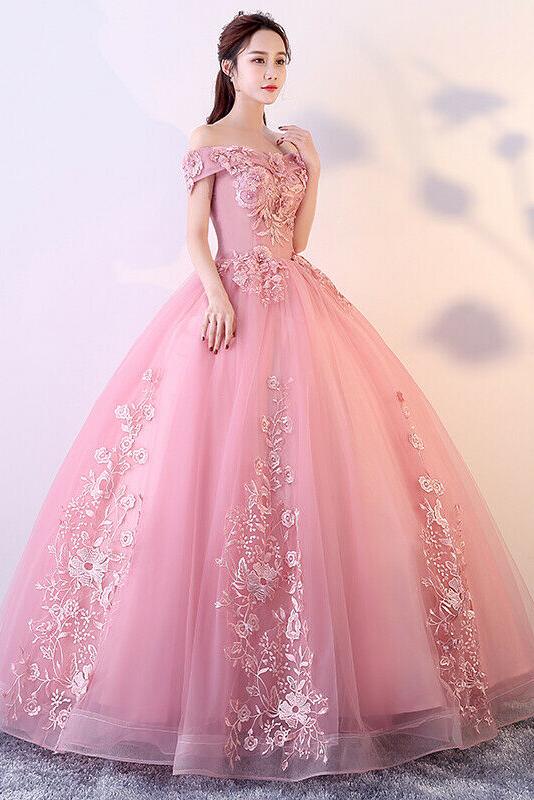 Princess ball gown off-shoulder appliques tulle prom quinceanera dresses mg00