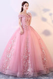 Princess ball gown off-shoulder appliques tulle prom quinceanera dresses mg00