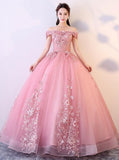 Princess ball gown off-shoulder appliques tulle prom quinceanera dresses mg00