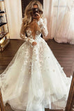 beautiful lace applique long sleeves v neck sheer boho wedding dresses