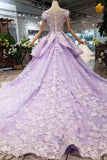 princess lilac beaded quinceanera gown 3d floral appliques ball gown
