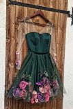 Blue Short Prom Dresses Long Sleeve Homecoming Dress With 3D Appliques GM17